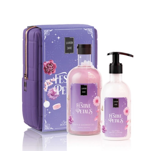 Lavish Care Πακέτο Festive Petals Shower Gel & Body Lotion Glitter 300ml & Δώρο Νεσεσέρ