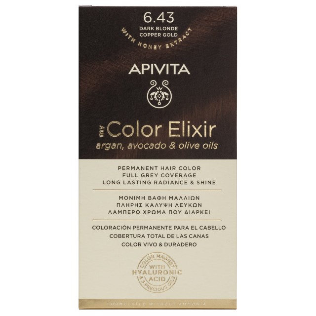 Apivita My Color Elixir Νο 6.43 Βαφή Μαλλιών Μόνιμη Ξανθό Σκούρο Χάλκινο Μελί