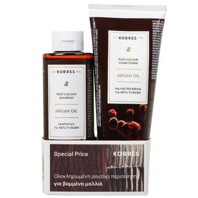 Korres Argan Oil Πακέτο Post-Colour Shampoo Σαμπουάν Για Μετά Τη Βαφή, 250ml & Post-Colour Conditioner Μαλακτική Κρέμα Για Μετά Τη Βαφή, 200ml