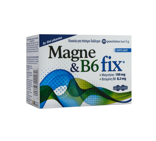 UNIPHARMA Magne & B6 Fix Συμπλήρωμα Διατροφής με Μαγνήσιο & Βιταμίνη B6, 30 φακελίσκοι