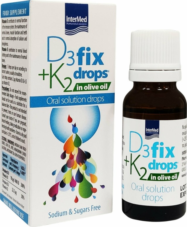 INTERMED D3 & K2 Fix Drops in Olive Oil Oral Drops, Συμπλήρωμα Διατροφής για το Ανοσοποιητικό σε Υγρή Μορφή 12ml