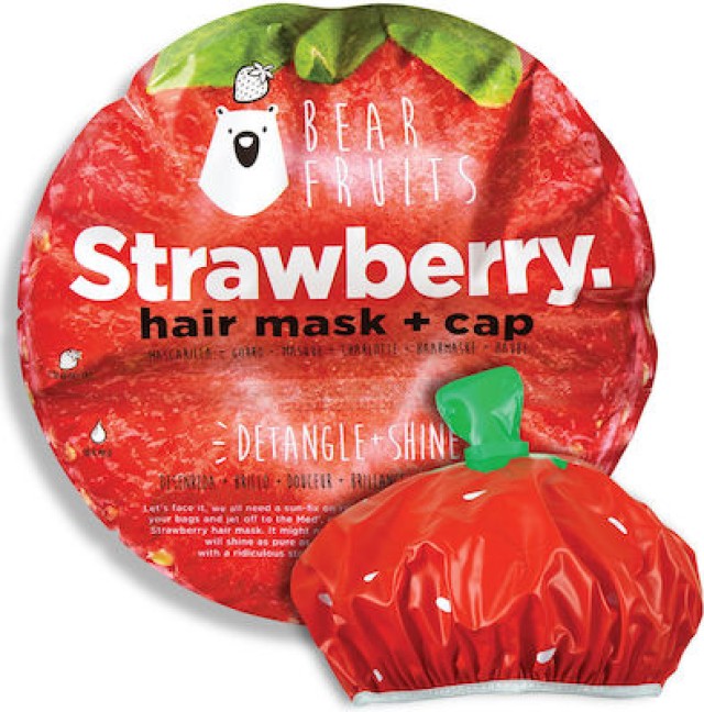 BEAR FRUITS Strawberry Μάσκα Μαλλιών Για Ευκολοχτένιστα & Λαμπερά Μαλλιά, 20ml + Σκουφάκι Φράουλα