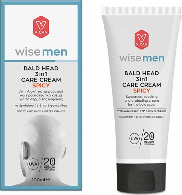 VICAN Wise Men Bald Head Care Spicy Cream, Aντιηλιακή, Καταπραϋντική & Προστατευτική Κρέμα για το Δέρμα της Κεφαλής 100ml