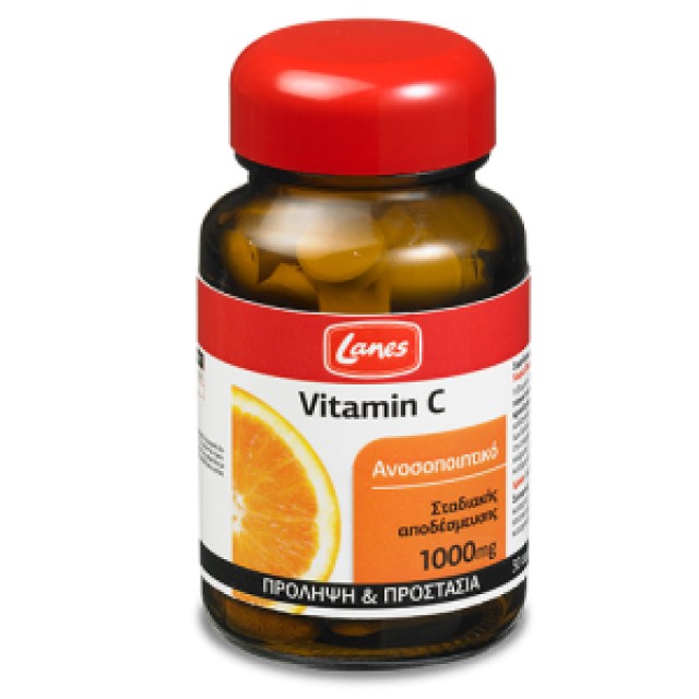 LANES Vitamin C 1000mg Συμπλήρωμα Διατροφής με Βιταμίνη C και Βιοφλαβονοειδή Σταδιακής Αποδέσμευσης,  30 Ταμπλέτες