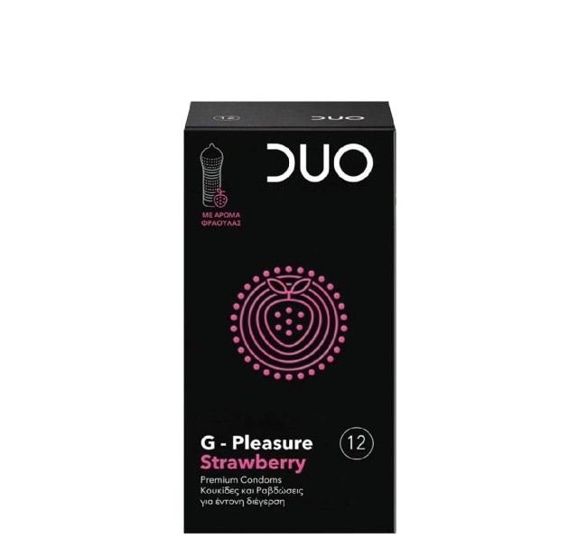 DUO G-Pleasure Strawberry Προφυλακτικά Με Κουκίδες & Ραβδώσεις Με Άρωμα Φράουλας, 12τμχ