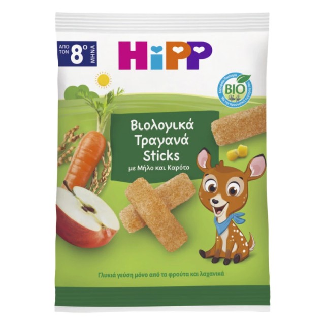 Ηipp Bio Τραγανά Sticks με Μήλο & Καρότο από τον 8ο Μήνα 30g