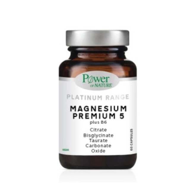 Power Of Nature Platinum Range Magnesium Premium 5, Συμπλήρωμα Διατροφής για το Μυϊκό & Νευρικό Σύστημα, 60caps