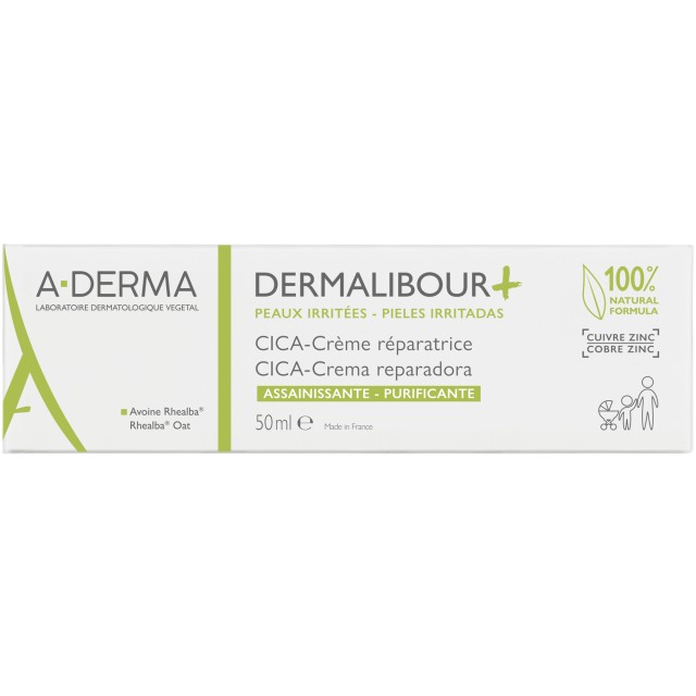 A-DERMA Dermalibour Cica-Cream Αποτελεσματική Κρέμα Για Πρόσωπο & Σώμα Διάρκειας 24 Ώρες & 100% Φυσικής Προέλευσης, 50ml