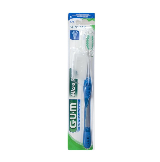 Gum Micro Tip Compact 473 Medium Οδοντόβουρτσα Μέτρια Μπλε 1τμχ