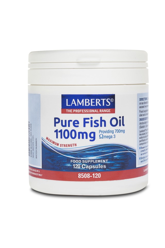LAMBERTS Pure Fish Oil 1100mg, Συμπλήρωμα Ιχθυελαίων για Καρδιά, Αρθρώσεις, Δέρμα & Εγκέφαλο 120 Capsules 8508-120