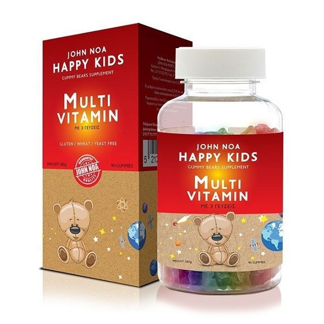 JOHN NOA Happy Kids MultiVitamin Gummy Bears Πολυβιταμινούχο Συμπλήρωμα Διατροφής Για Παιδιά Με 3 Γεύσεις, 90 Ζελεδάκια