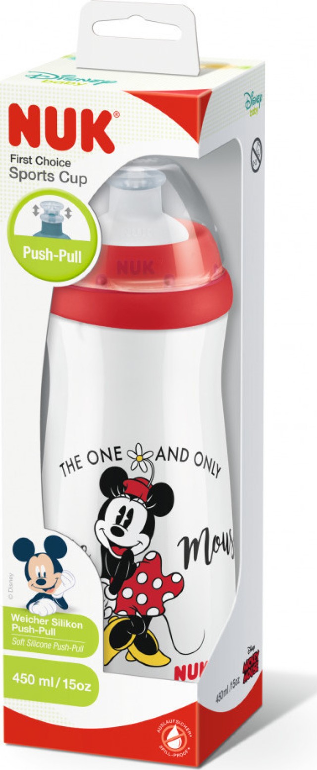 NUK Παγουράκι First Choice Sports Cup Με Καπάκι Push Pull Από Σιλικόνη Disney Minnie Mouse (10.255.413), 450ml