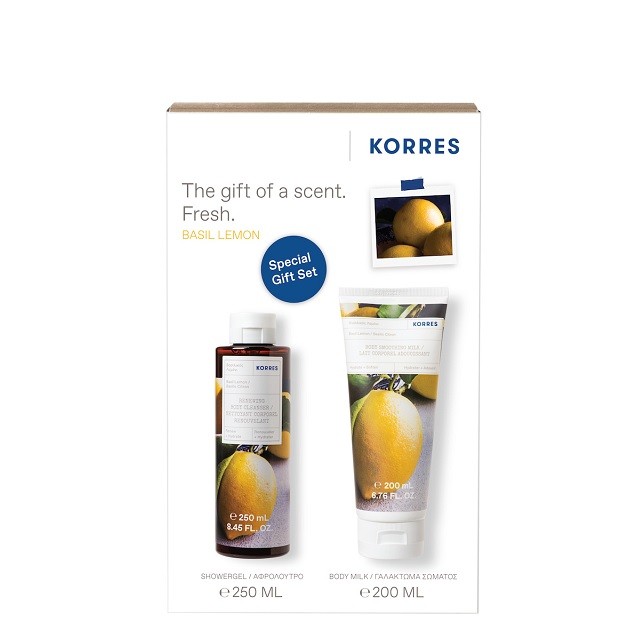KORRES Basil Lemon Πακέτο Body Cleanser Αφρόλουτρο, 250ml & Βody Smoothing Milk Γαλάκτωμα Σώματος, 200ml