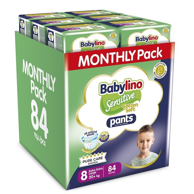 Babylino Sensitive Cotton Soft Monthly Box Unisex No.8 Extra Extra Large (20+kg) Πάνα Βρακάκι 84 Τεμάχια