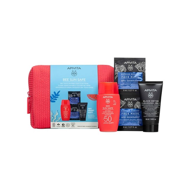 Apivita Bee Sun Safe Πακέτο Dry Touch Invisible Face Fluid SPF50 50ml & Δώρο Black Cleansing Jelly & Express Beauty Face Mask Sea Lavender 2x8ml