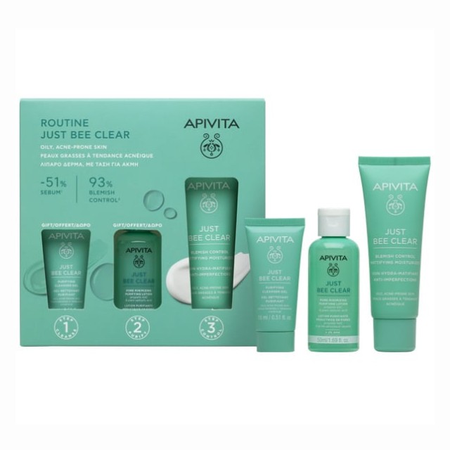 Apivita Πακέτο Just Bee Clear Cream Κρέμα Προσώπου κατά των Ατελειών 40ml & Δώρο Gel καθαρισμού 15ml + Λοσιόν Σύσφιξης Πόρων 50ml