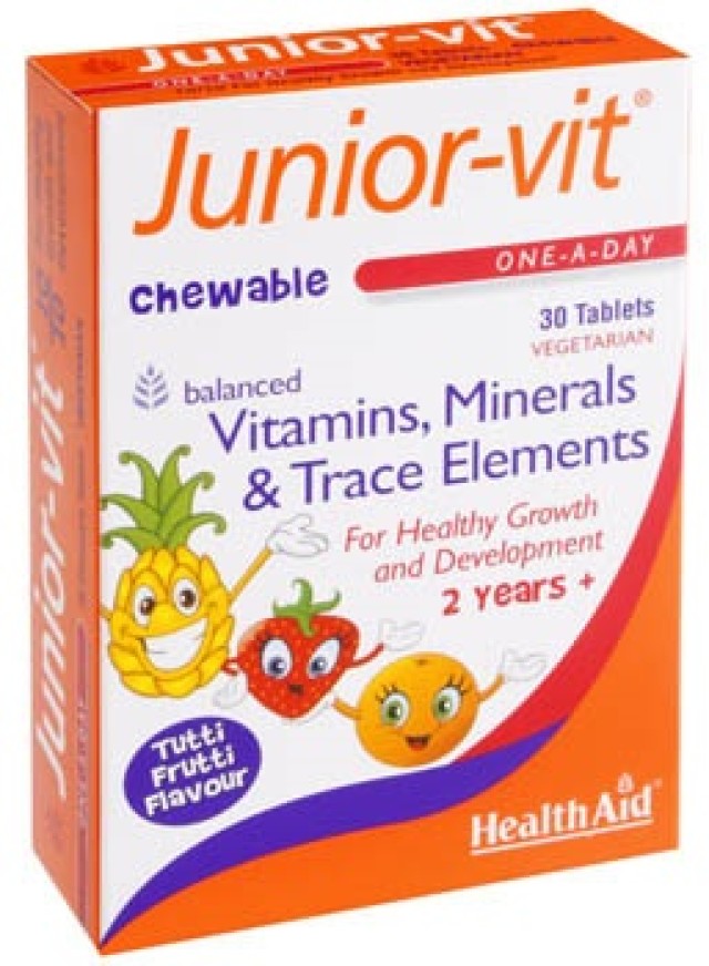 HEALTH AID Junior Vit, Πολυβιταμίνες με Γεύση Tutti Frutti, 30 Μασώμενα Δισκία