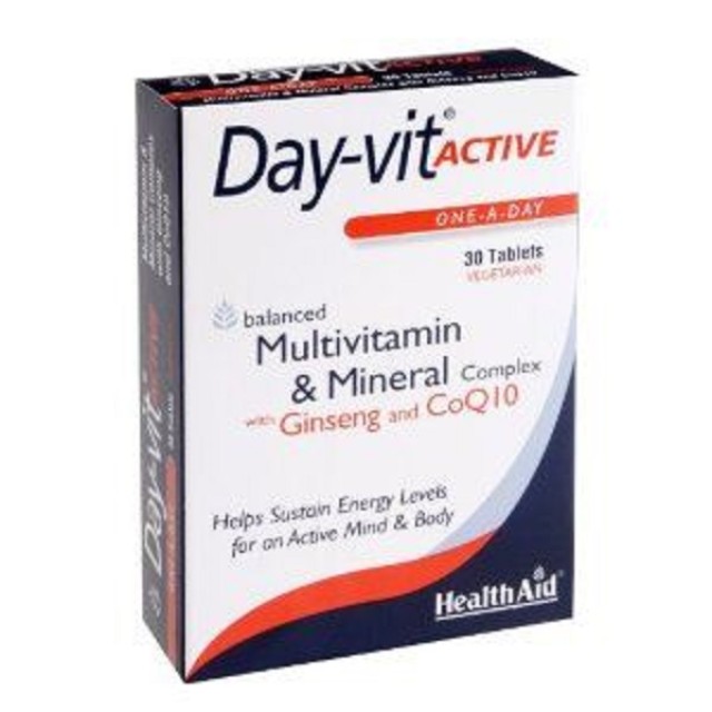 HEALTH AID Day-vit Active, Multivitamin & Mineral & Co Q10-Ginseng, Πολυβιταμίνες, Σωματική & Πνευματική Τόνωση 30tabs