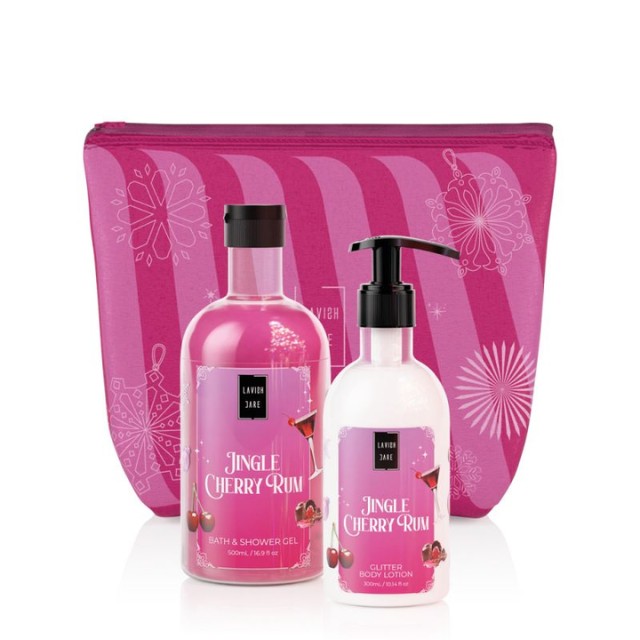 Lavish Care Jingle Cherry Rum Πακέτο Bath & Shower Gel 500ml & Body Lotion Glitter 300ml & Δώρο Νεσεσέρ