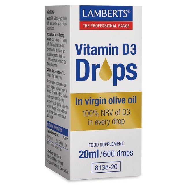 Lamberts Vitamin D3 Drops Συμπλήρωμα Βιταμίνης D, 20ml/600 drops 8138-20