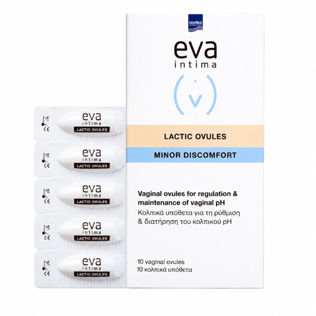 Intermed Eva Intima Lactic Ovules Minor Discomfort Κολπικά Υπόθετα Με Αλόη & Χαμομήλι 10τμχ