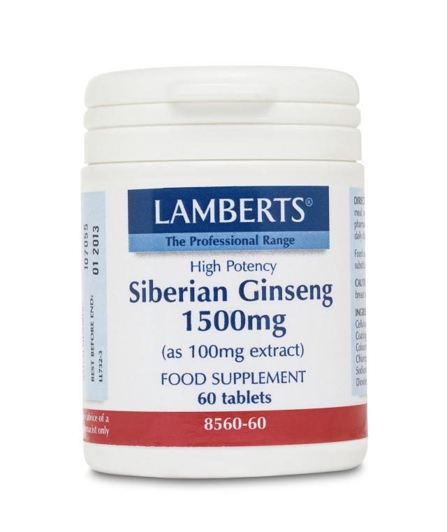 LAMBERTS Siberian Ginseng 1500 mg, Ενισχύει τον Οργανισμό στην Αντιμετώπιση του Άγχους, του Στρες & της Κόπωσης 60 tabs 8560-60