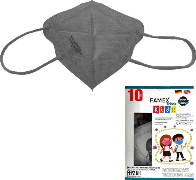 Famex KIDS Mask FFP2 NR Grey, Γκρι Παιδική Παιδική Μάσκα Μιας Χρήσης τύπου FFP2, 10τμχ