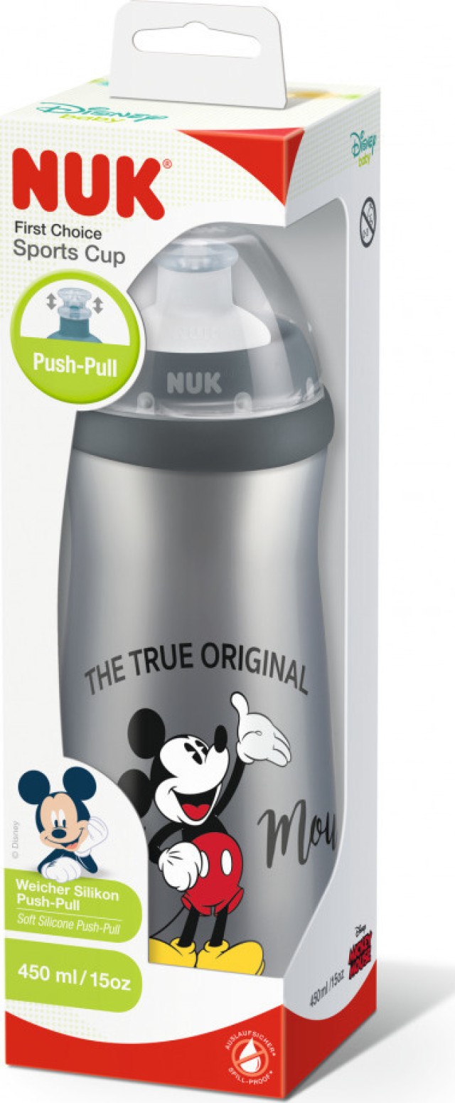 NUK Παγουράκι First Choice Sports Cup Με Καπάκι Push Pull Από Σιλικόνη Disney Mickey Mouse (10.751.198), 450ml