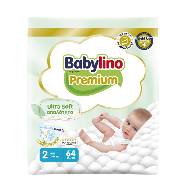 Babylino Premium Ultra Soft Mini No2 (3-6 Kg) Βρεφικές Πάνες 64τμχ