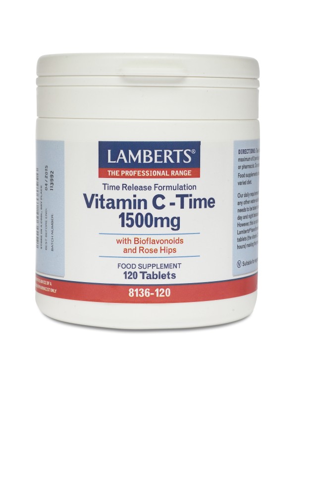 LAMBERTS Vitamin C Time Release 1500mg Συμπλήρωμα Διατροφής Βιταμίνη C για Τόνωση του Οργανισμού & Ενίσχυση του Ανοσοποιητικού Συστήματος, 120tabs 8136-120