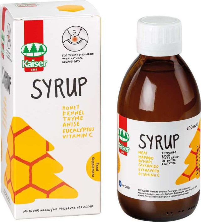 KAISER Syrup Σιρόπι Για τον Ερεθισμένο Λαιμό & Το Βήχα Με Βότανα, Μέλι & Βιταμίνη C, 200ml