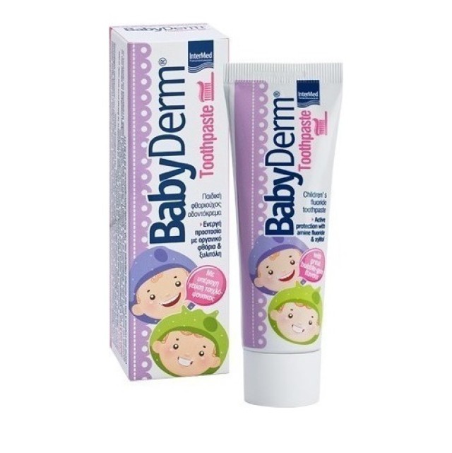 INTERMED Babyderm Toothpaste Bubble-Gum Flavour 1000 ppm, Παιδική Φθοριούχος Οδοντόκρεμα με Γεύση Τσιχλόφουσκα, 50ml