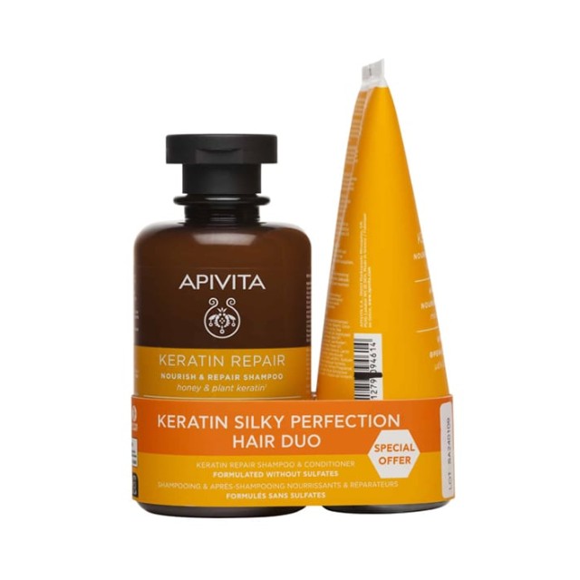 Apivita Keratin Silky Perfection Hair Duo Promo Σαμπουάν, 250ml & Μαλακτική Κρέμα Θρέψης & Επανόρθωσης, 150ml