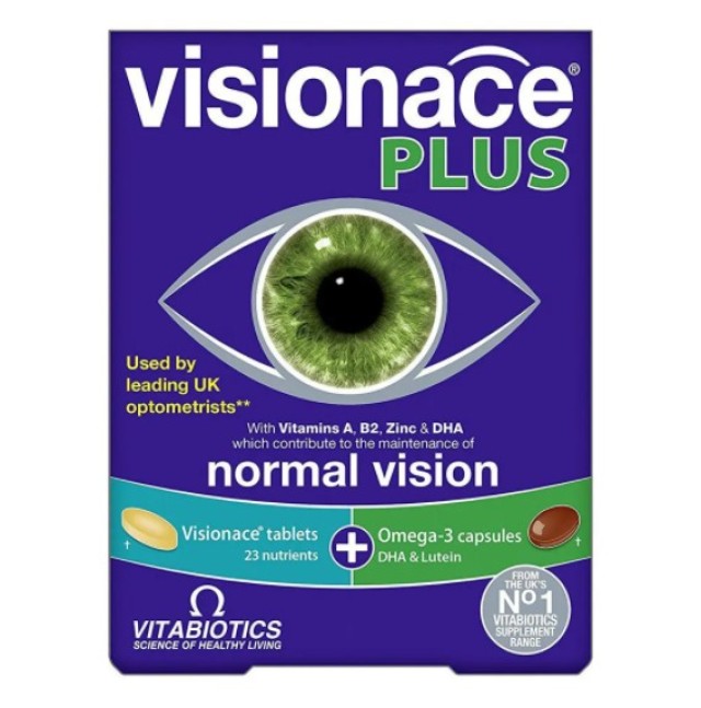 VITABIOTICS Visionace Plus, Συμπλήρωμα Διατροφής για την Όραση με Εστέρες, Λουτεϊνη & Ωμέγα 3, 28 ταμπλέτες & 28 κάψουλες