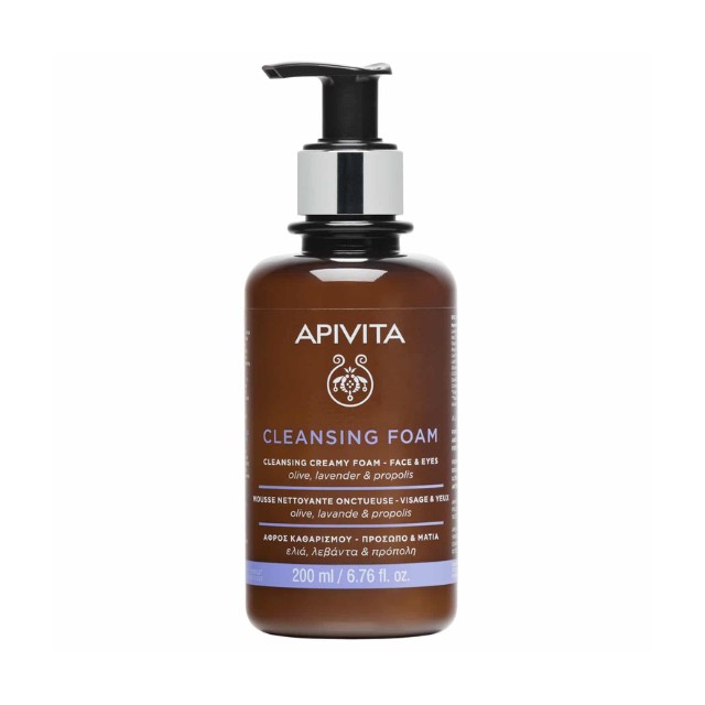 Apivita Cleansing Foam Face & Eyes Κρεμώδης Αφρός Καθαρισμού για Πρόσωπο & Μάτια με Ελιά & Λεβάντα 200ml