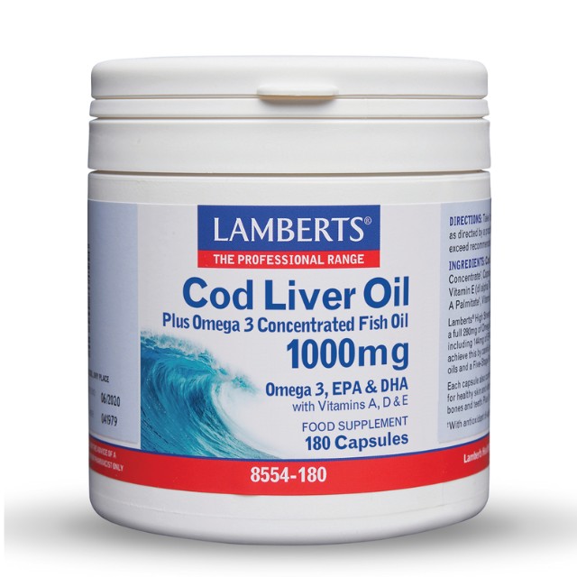 Lamberts Cod Liver Oil 1000mg Μουρουνέλαιο Ωμέγα 3 180 κάψουλες 8554-180
