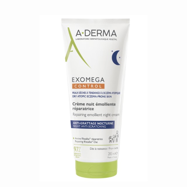A-Derma Exomega Control Repairing Emollient Night Cream Επανορθωτική Μαλακτική Κρέμα Νυκτός 200ml