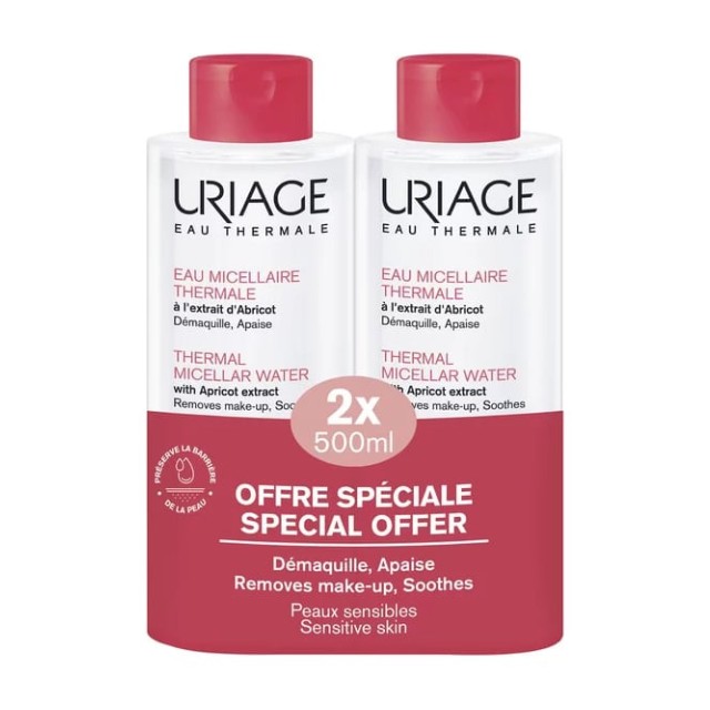 Uriage Πακέτο Thermal Micellar Water Καθαριστική Λοσιόν για Ευαίσθητη Επιδερμίδα 2x500ml