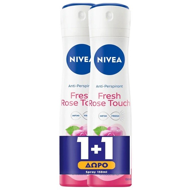 Nivea Πακέτο Fresh Rose Touch Spray Deodorant for Women Γυναικείο Αποσμητικό 48ωρης Προστασίας, 2x150ml