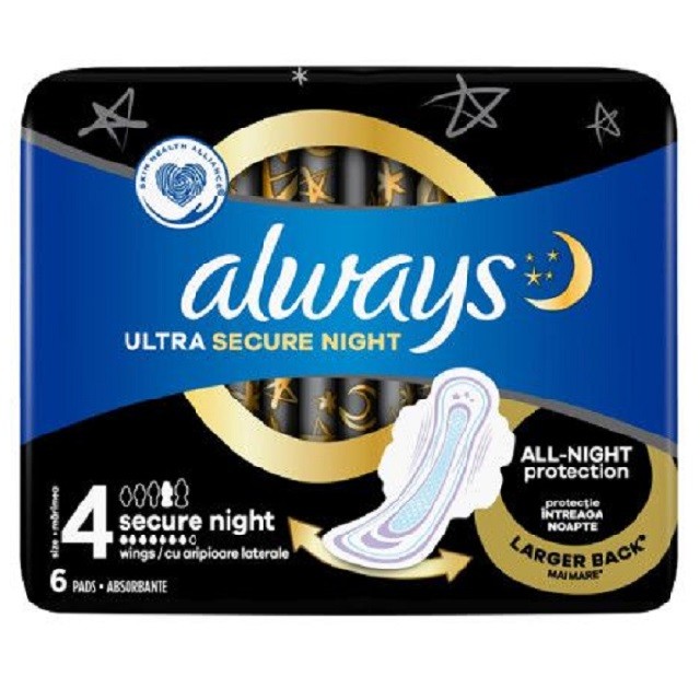 Always Ultra Secure Night Σερβιέτες Με Φτερά No 4, 6τμχ