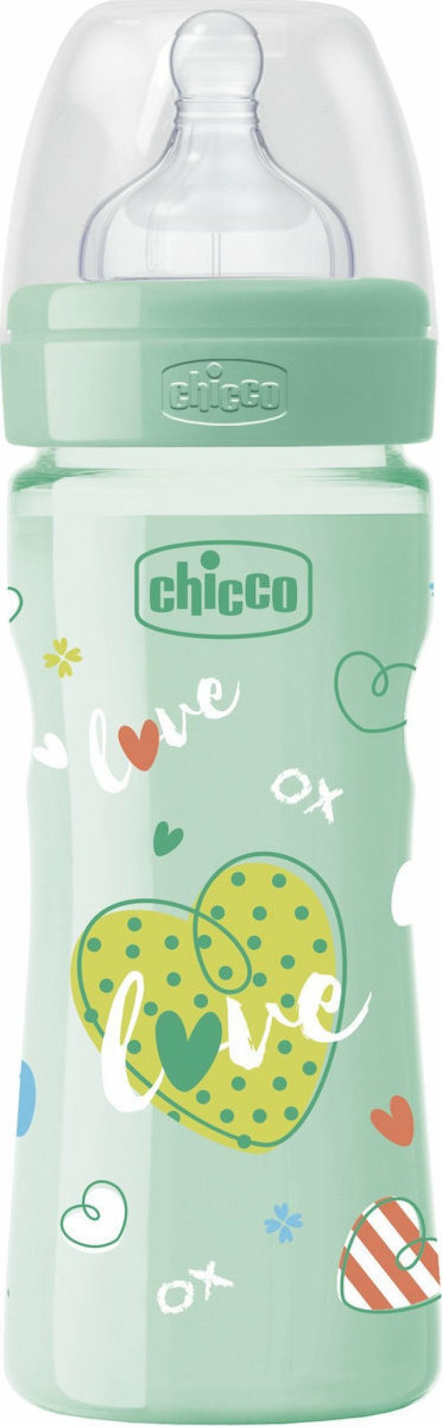 Chicco Well-Being Μπιμπερό Green Πλαστικό Θηλή Σιλικόνης Μέτρια Ροή 2m+ 250ml