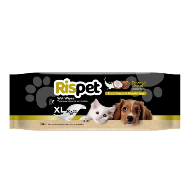 Rispet Coconut & Keratin Υγρά Μαντήλια για Κατοικίδια XL (20x22cm) 54τμχ