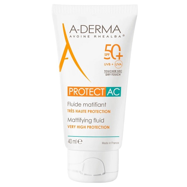 A-Derma Sun Protect AC Mattifying Fluid Λεπτόρρευστη Αντηλιακή Κρέμα Προσώπου για Ματ Αποτέλεσμα SPF50+ 40ml