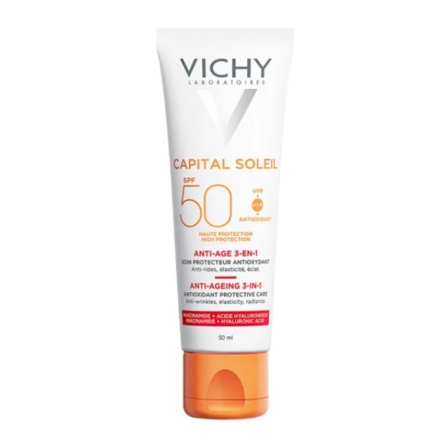 Vichy Capital Soleil Anti-Ageing 3in1 SPF50 Αντηλιακή Προσώπου 3 σε 1 κατά των Ρυτίδων 50ml