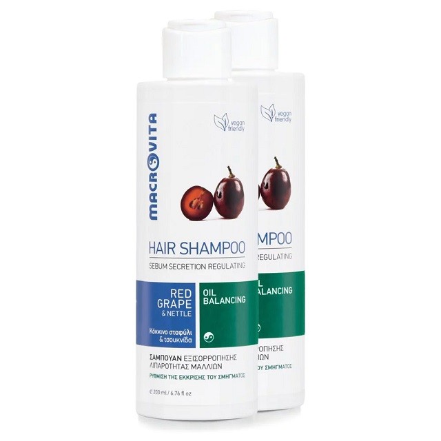 Macrovita Πακέτο Shampoo Red Grape & Oil Balance, Σαμπουάν Για Την Εξισορρόπηση Λιπαρότητας Με Κόκκινο Σταφύλι Και Τσουκνίδα, 2x200ml