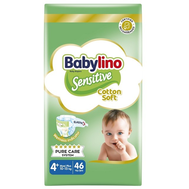 Babylino Sensitive Cotton Soft Value Pack Maxi Plus Νο4+ (10-15kg) Βρεφικές Πάνες, 46 Τεμάχια