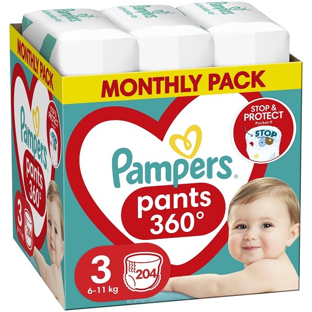 Pampers Pants Monthly Pack No3 Πακέτο Πάνες Βρακάκι (6-11kg), 204 Τεμάχια