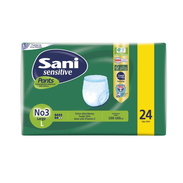 Sani Sensitive Pants Large No3(100-140cm) Ελαστικά Εσώρουχα Ακράτειας 24τμχ