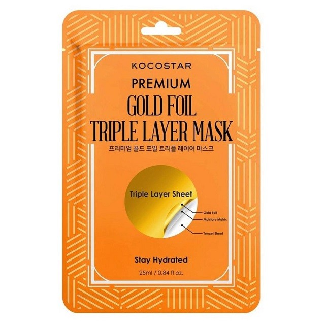 Kocostar Premium Gold Foil Triple Layer Mask Μάσκα Προσώπου Για Ενυδάτωση Που Διαρκεί, 1 Τεμάχιο