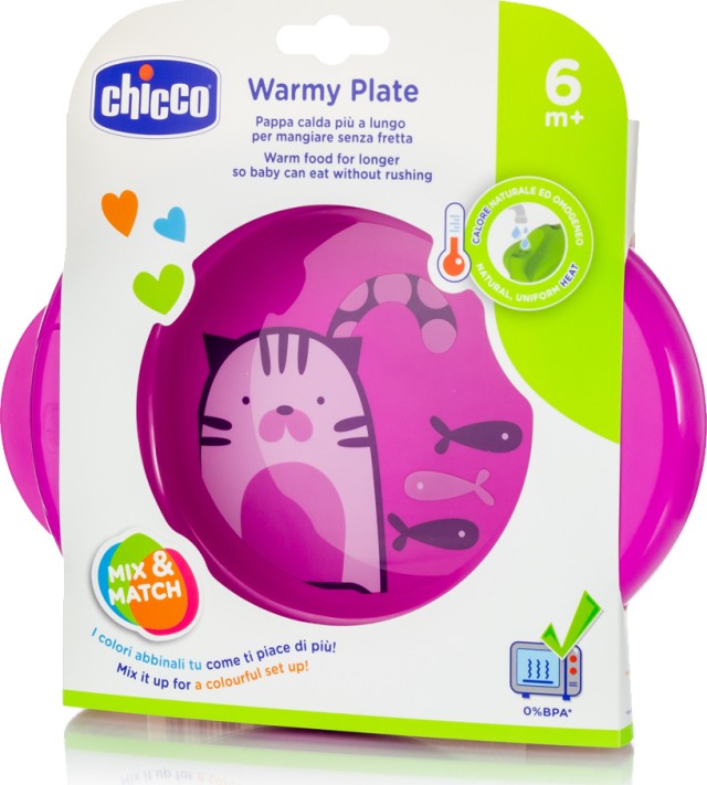 Chicco Πιάτο WARMY PLATE Θερμός Ροζ 6Μ+, 1τμχ